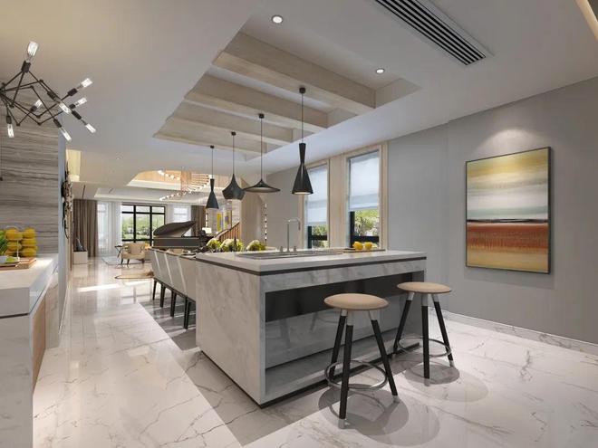 260平米复式豪华别墅钢琴角开放式厨房真的太让人羡慕了！(图3)