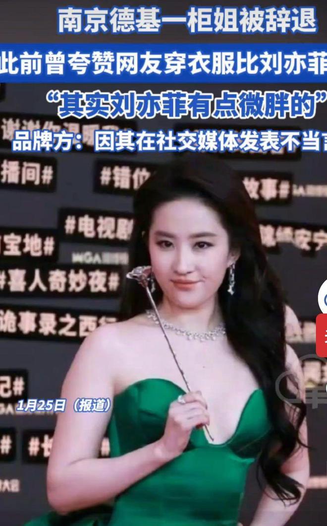 哭麻！南京一柜姐用账号评论刘亦菲微胖被辞退品牌方道歉(图3)